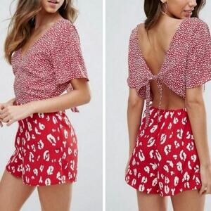 ASOS leopard open back romper shorts lightweight crepe women's size 8 NEW